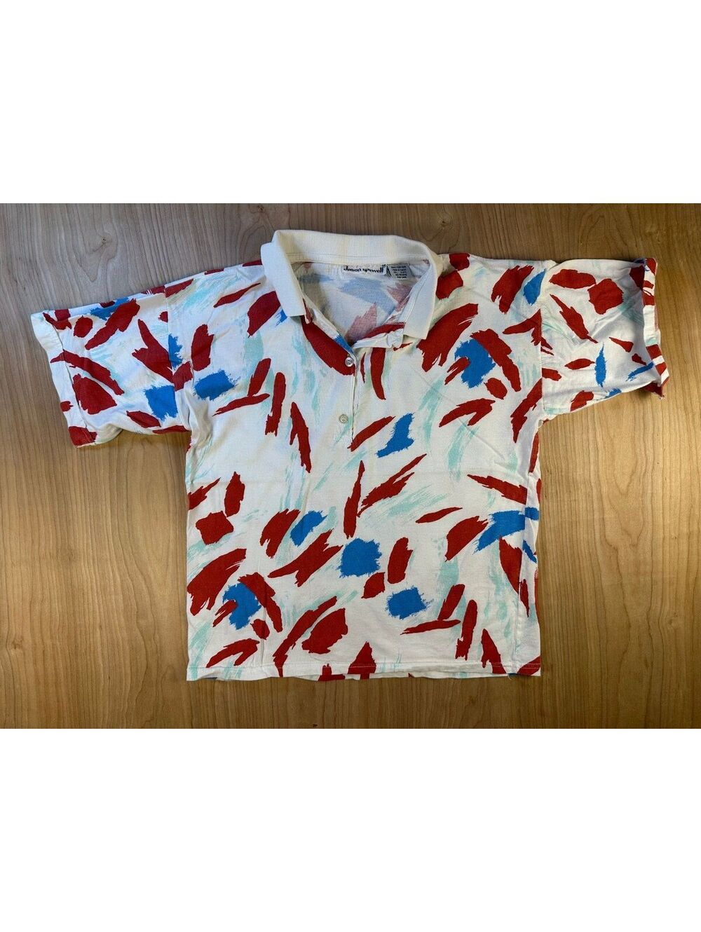 Vintage 80s Jason Maxwell polo medium 100% cotton colorful vibrant brushstrokes